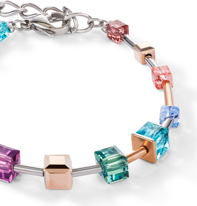 Braccialetto GeoCUBE® multicolore e acciaio inossidabile oro rosa