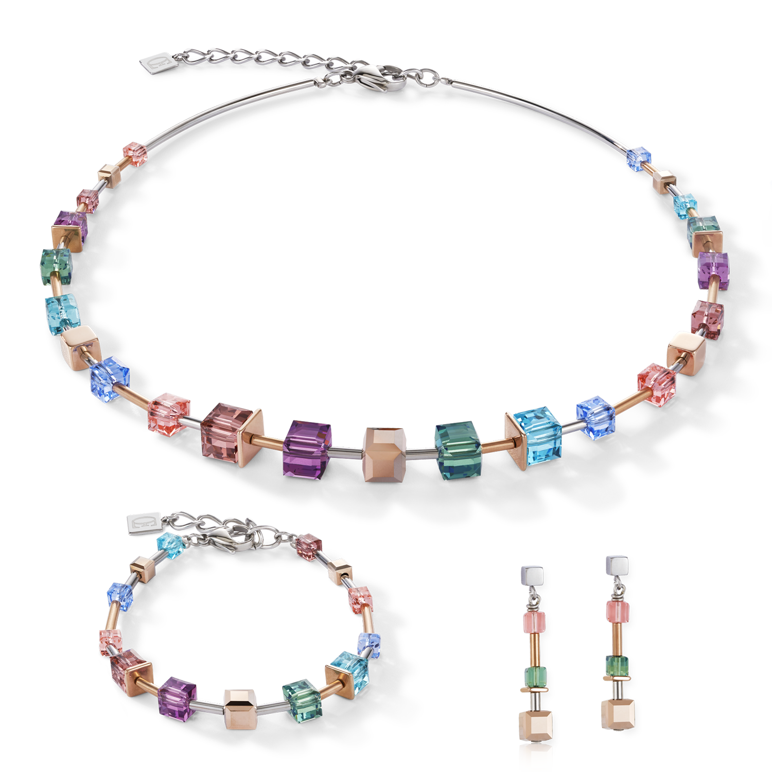 Braccialetto GeoCUBE® multicolore e acciaio inossidabile oro rosa