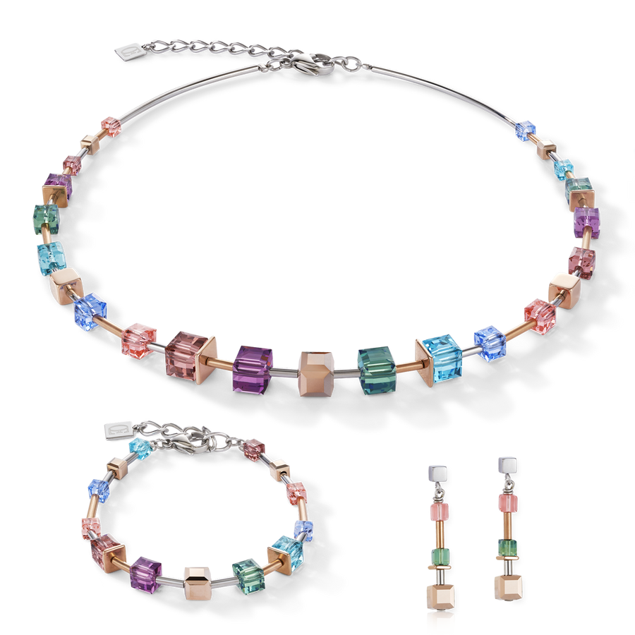 Braccialetto GeoCUBE® multicolore e acciaio inossidabile oro rosa