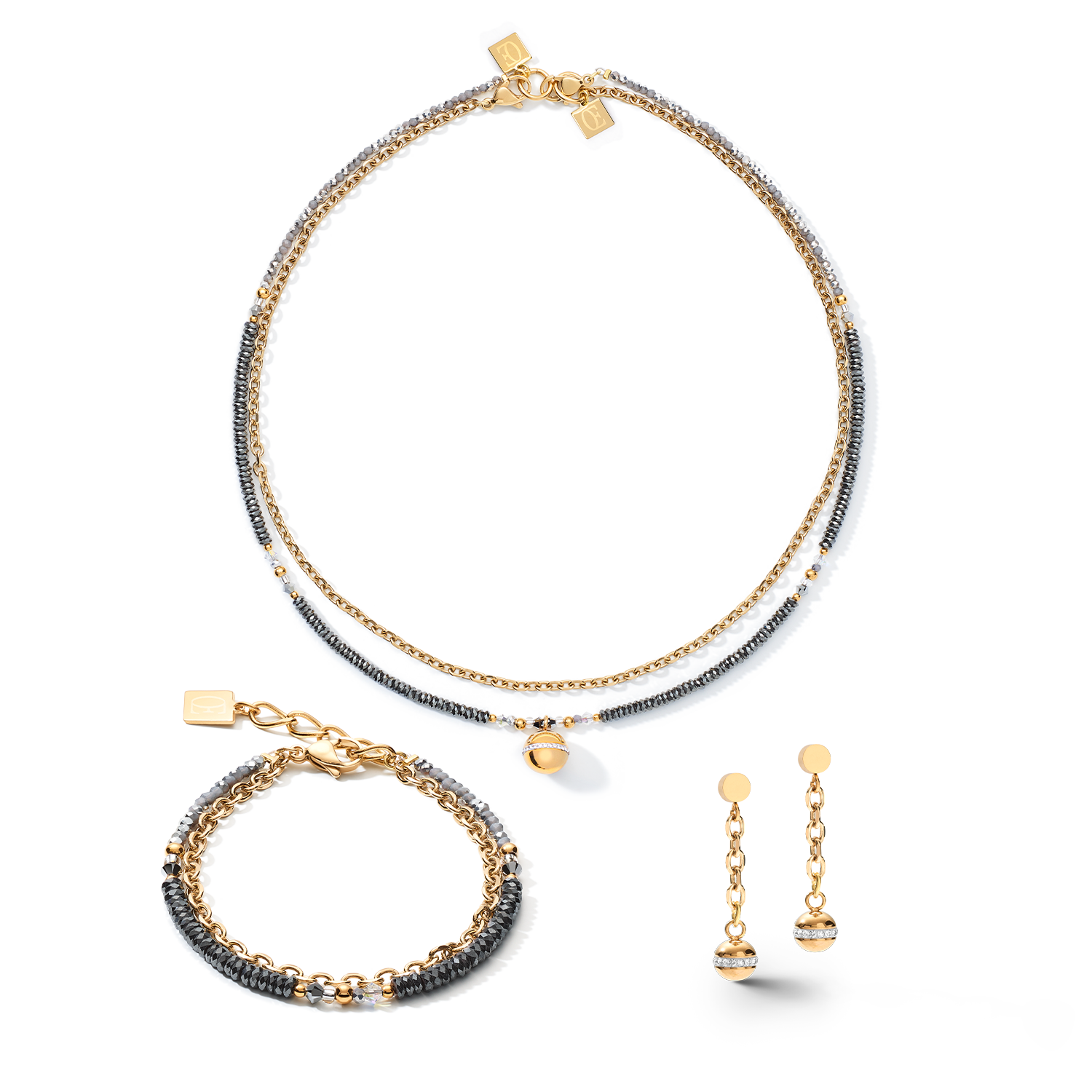 Bracciale 4-in-1 palla catena in acciaio inox & ematite oro