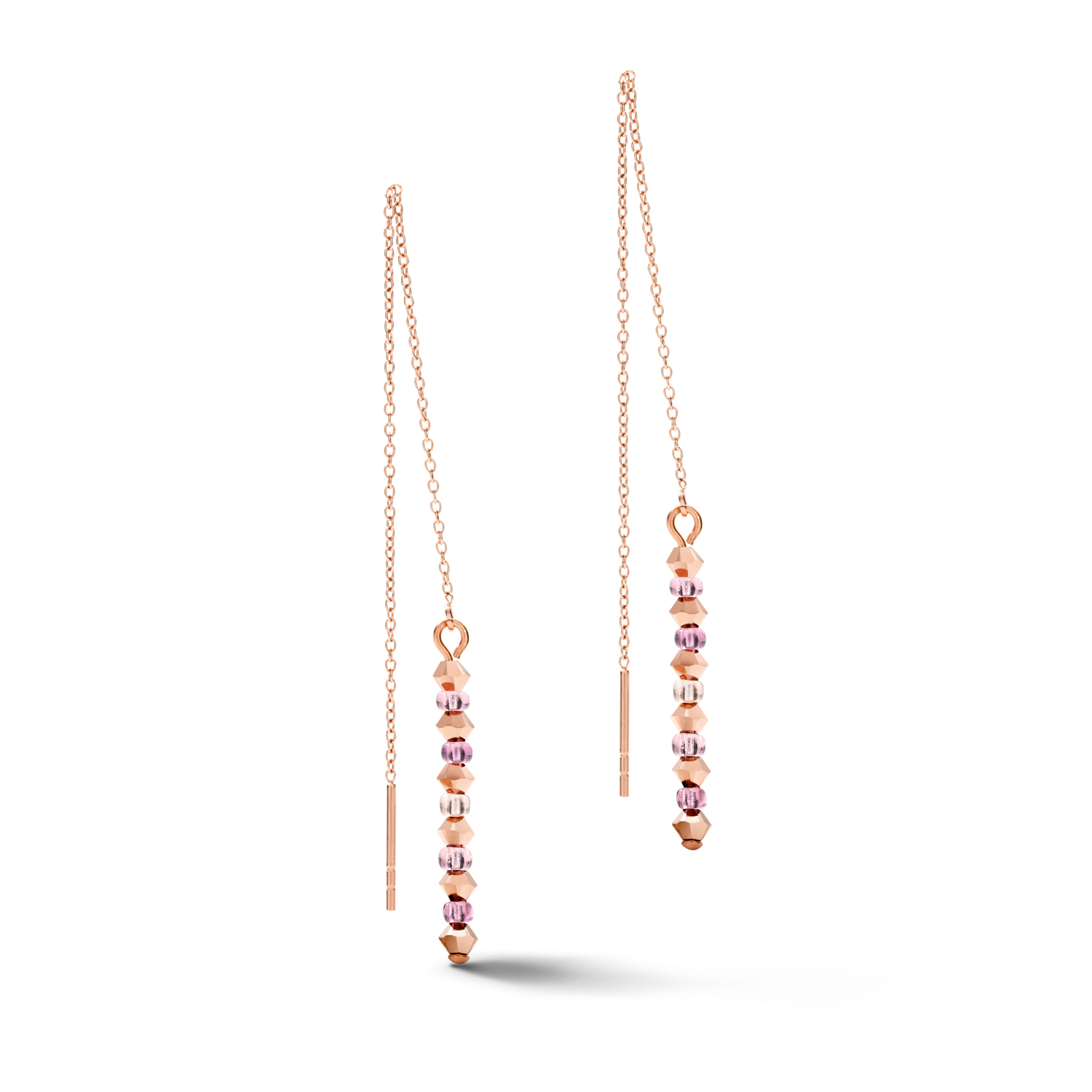 Orecchini 2-layers di cristalli fini e acciaio inossidabile oro rosa lilla