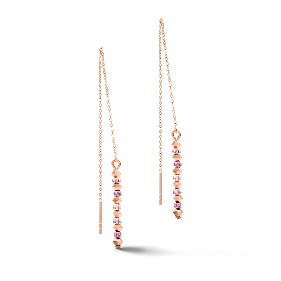 Orecchini 2-layers di cristalli fini e acciaio inossidabile oro rosa lilla