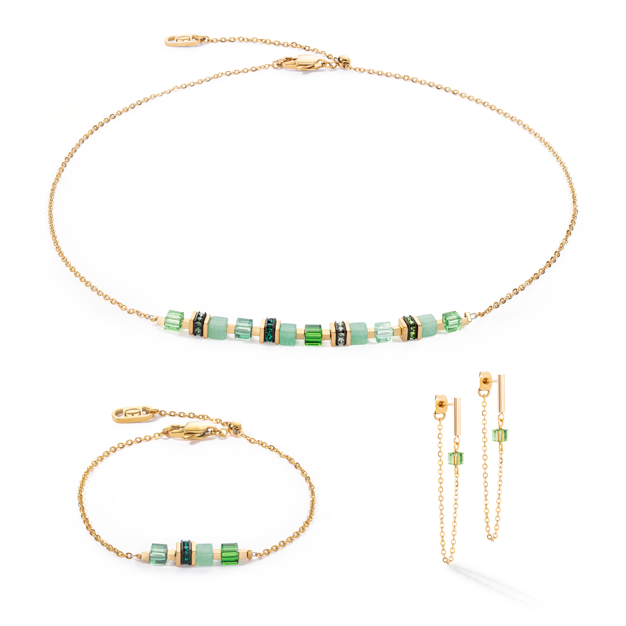 Collana Mini Cubes e Chain oro-verde