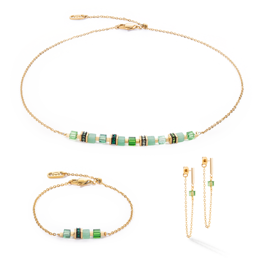 Collana Mini Cubes e Chain oro-verde