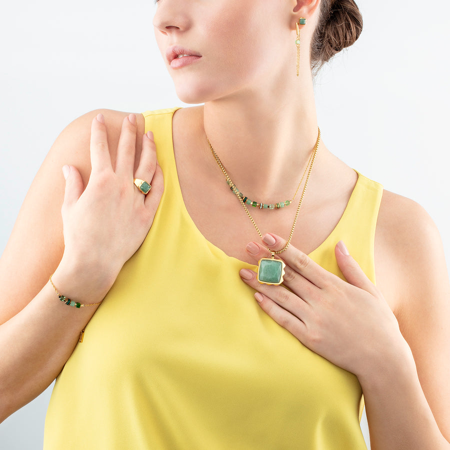 Collana Mini Cubes e Chain oro-verde