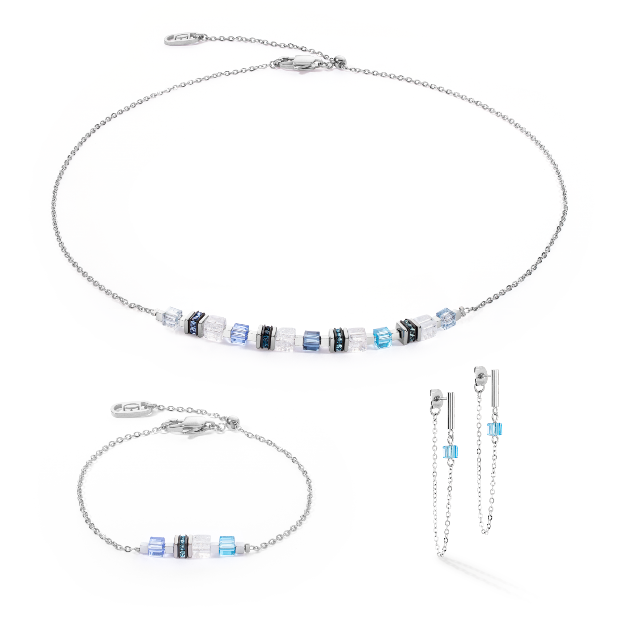 Collana Mini Cubes e Chain argento-blu