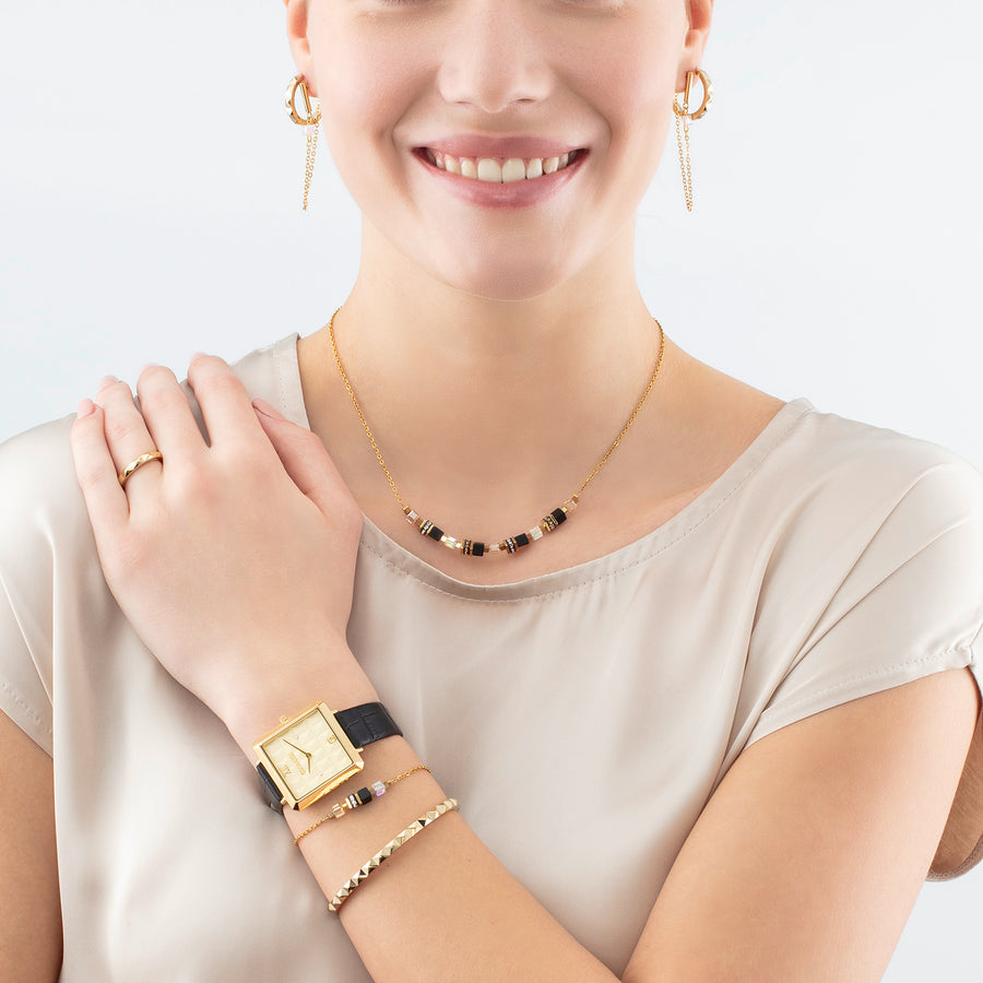 Collana Mini Cubes e Chain oro-nero