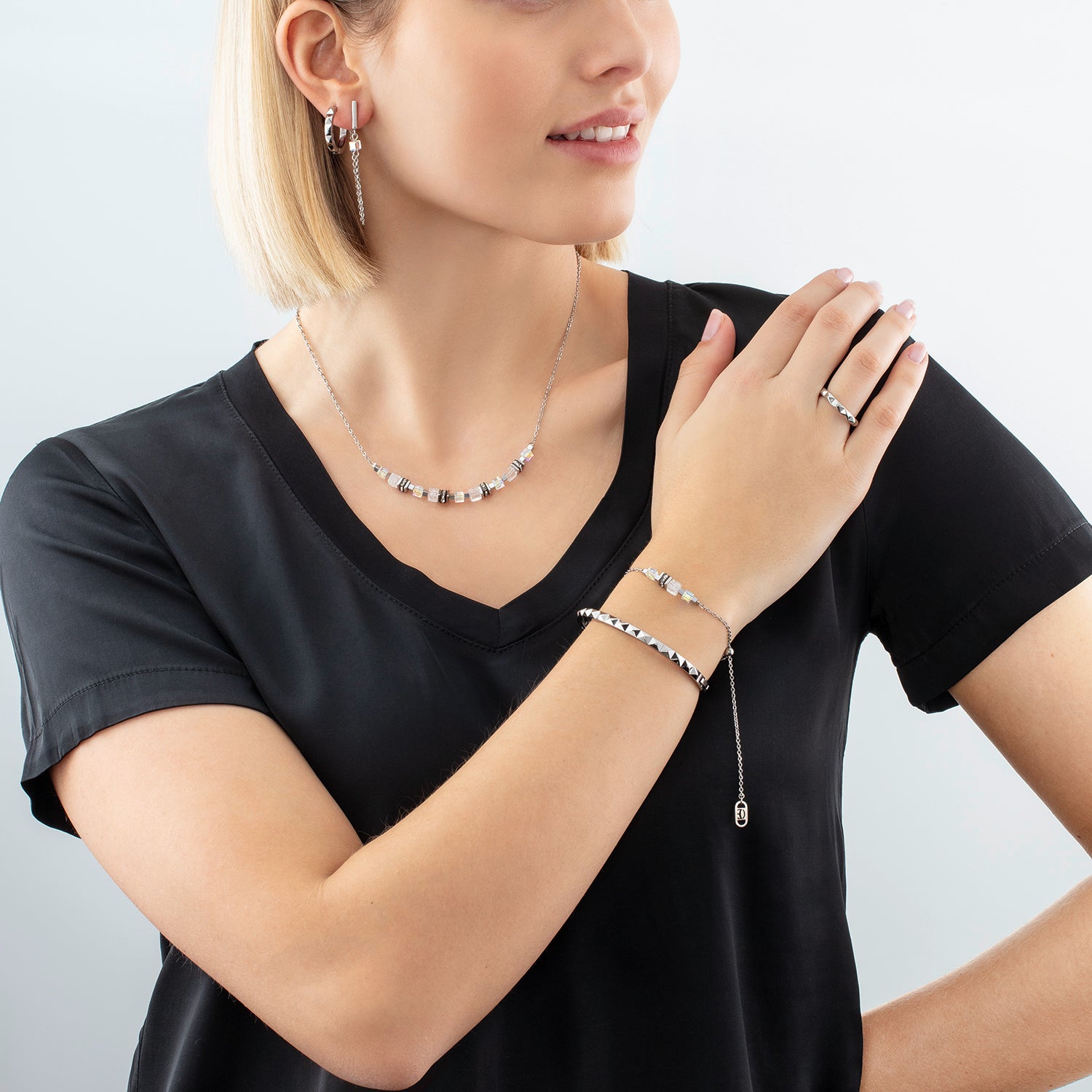 Collana Mini Cubes e Chain argento-bianco