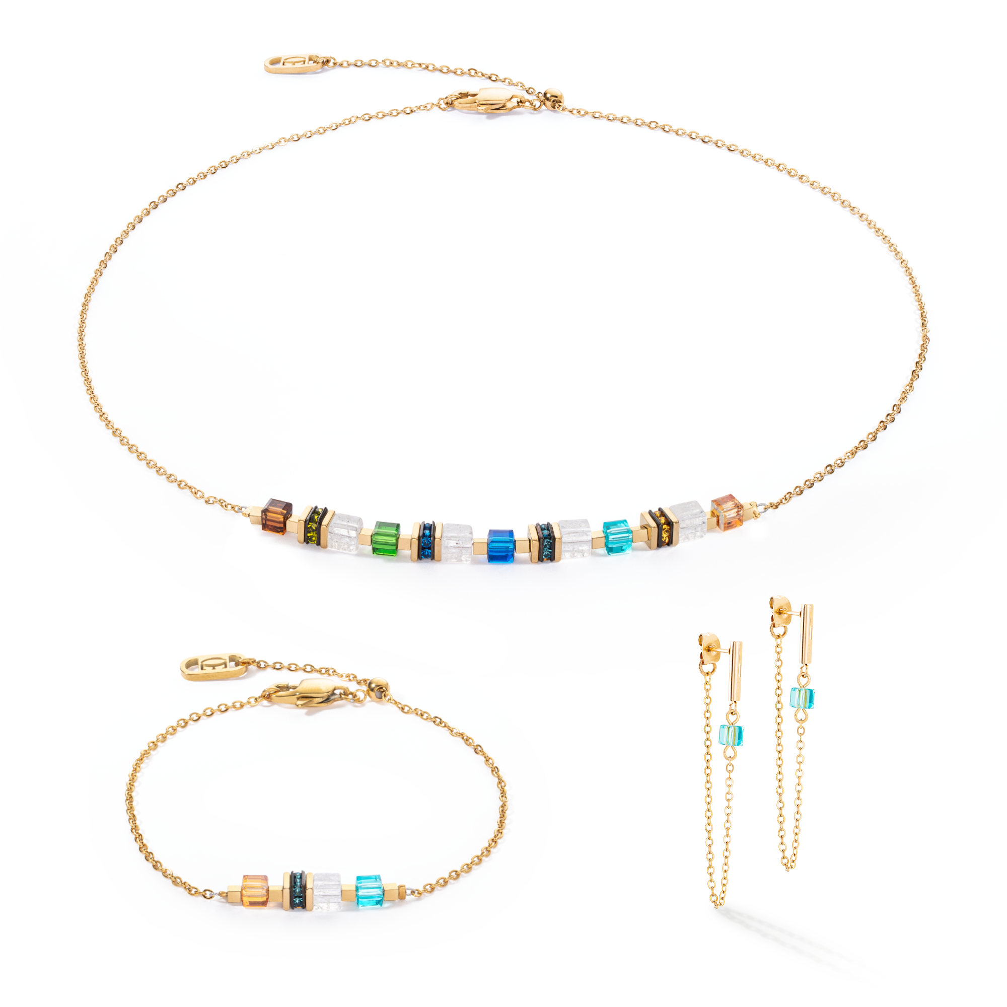 Collana Mini Cubes e Chain oro-multicolore