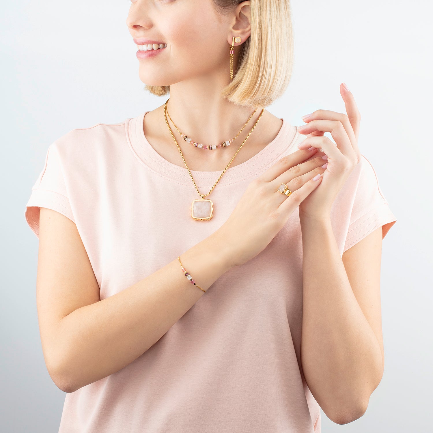 Collana Mini Cubes e Chain oro-rosa