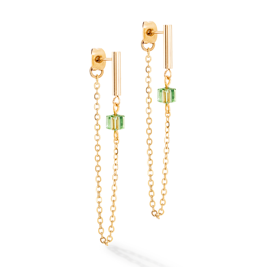 Orecchini Mini Cubes e Chain oro-verde