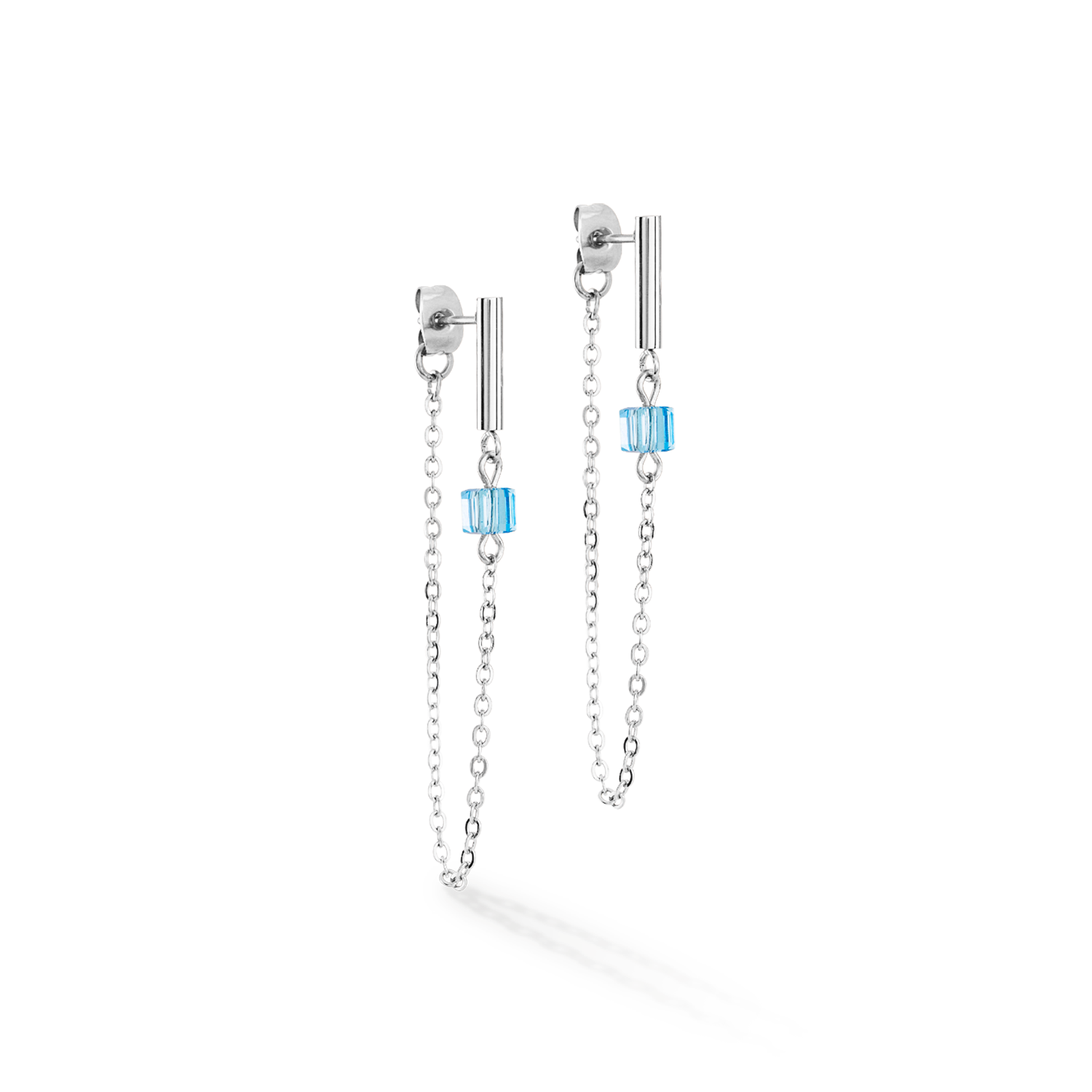 Orecchini Mini Cubes e Chain argento-blu