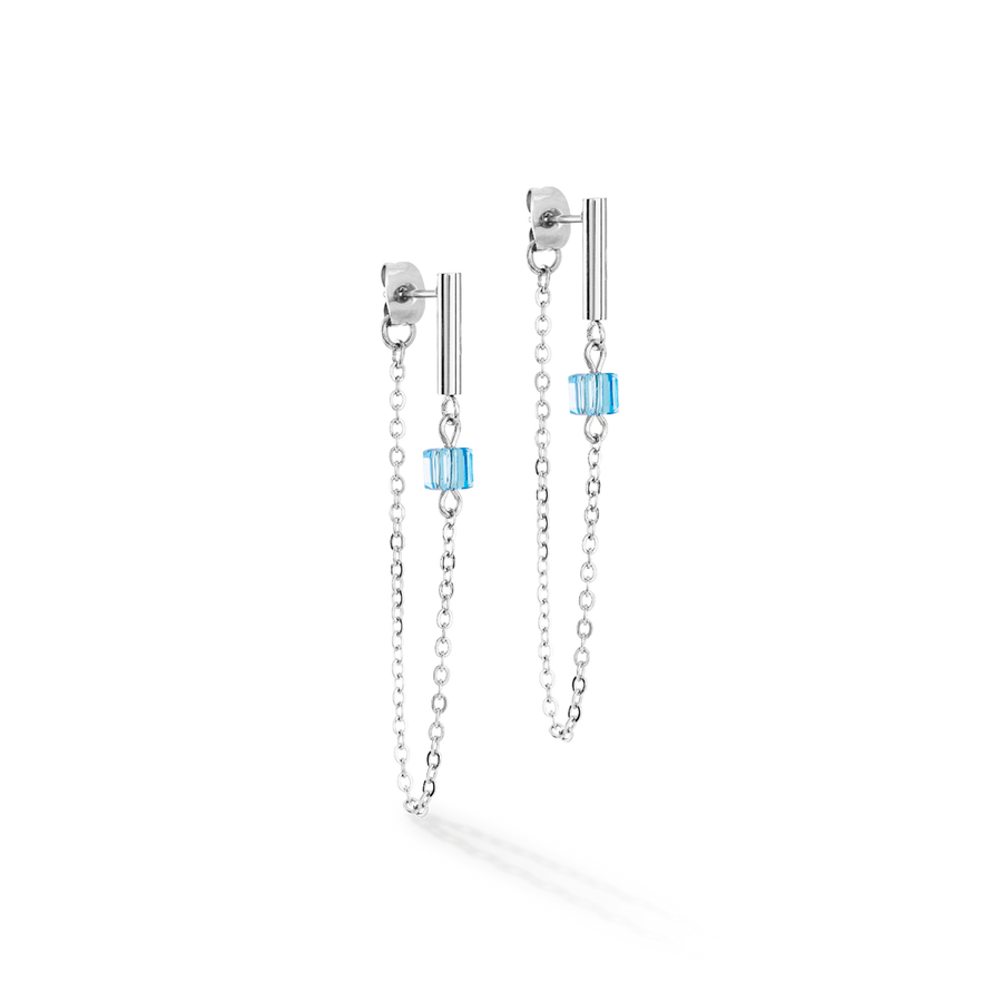 Orecchini Mini Cubes e Chain argento-blu