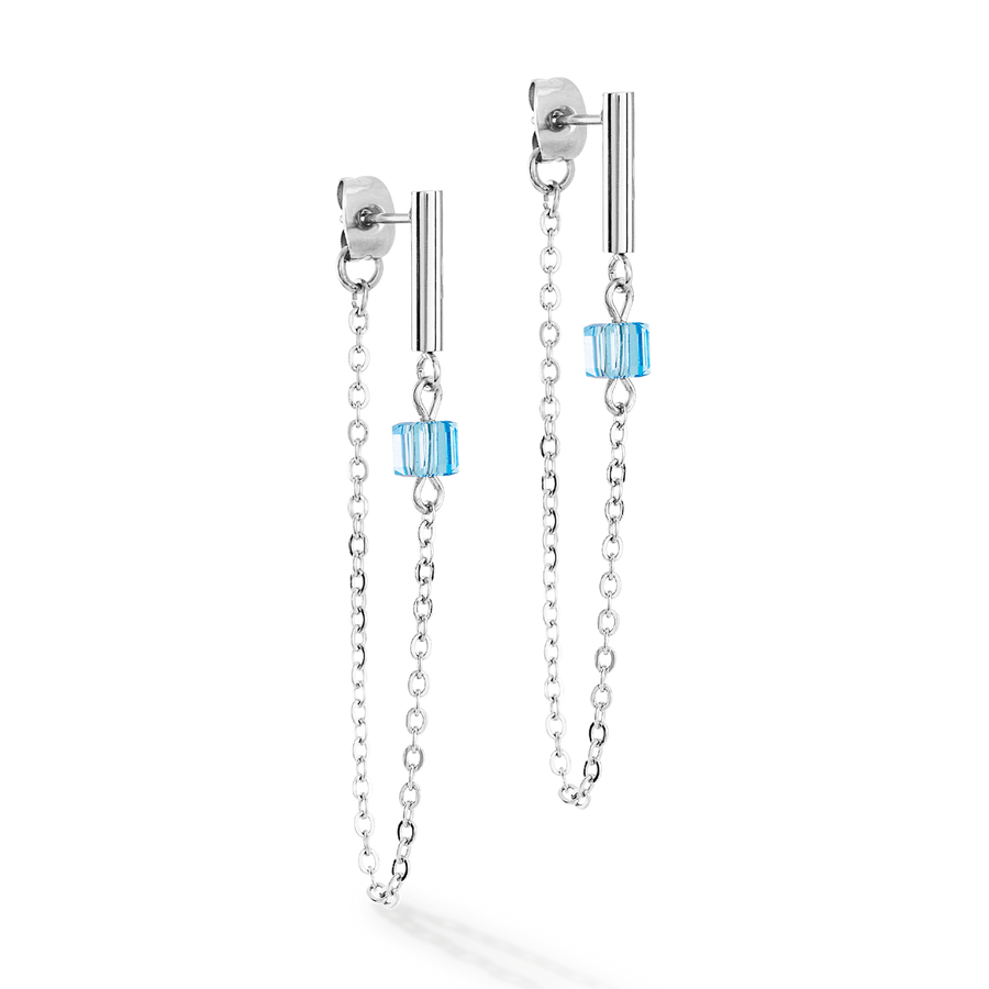 Orecchini Mini Cubes e Chain argento-blu