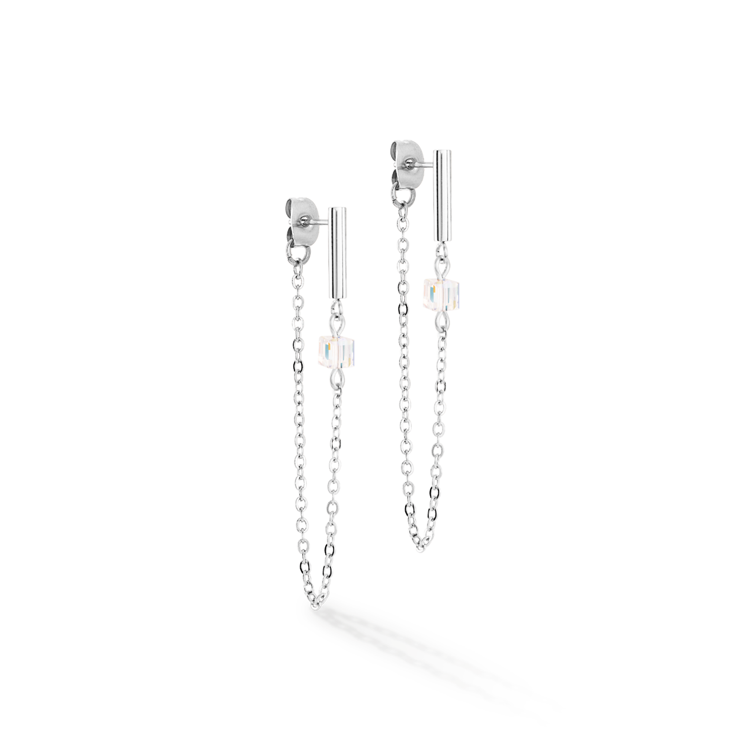 Orecchini Mini Cubes e Chain argento-bianco