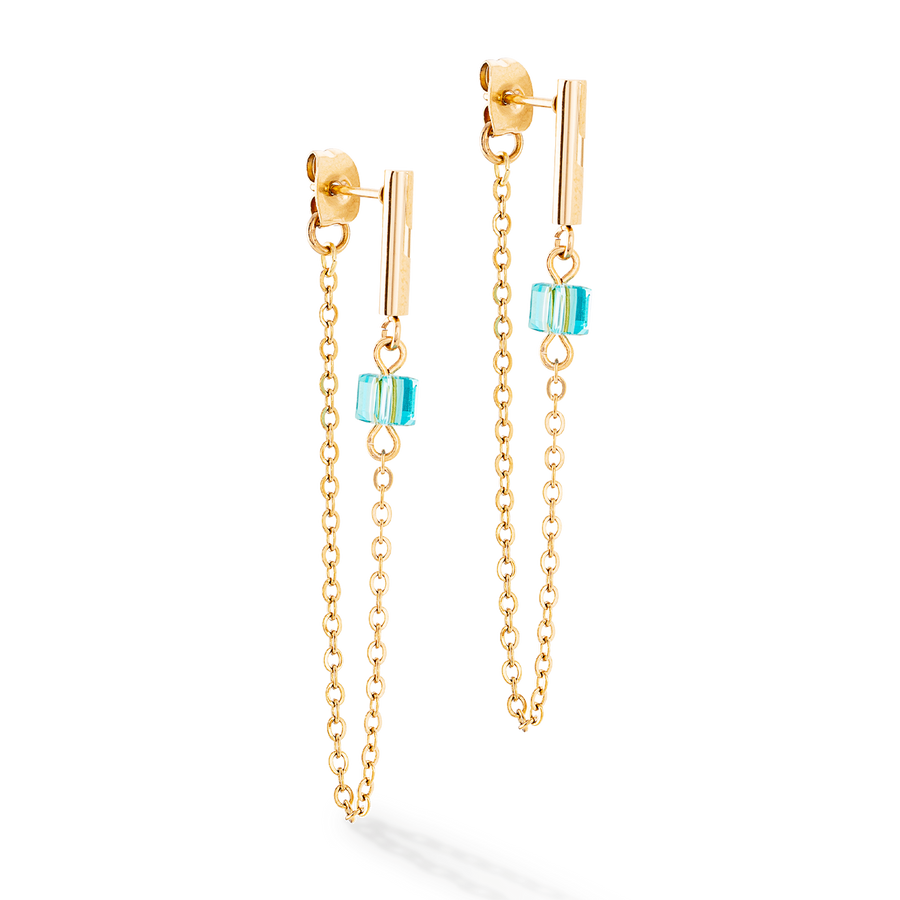 Orecchini Mini Cubes e Chain oro-multicolor