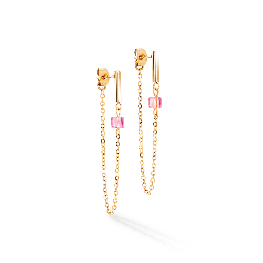 Orecchini Mini Cubes e Chain oro-rosa