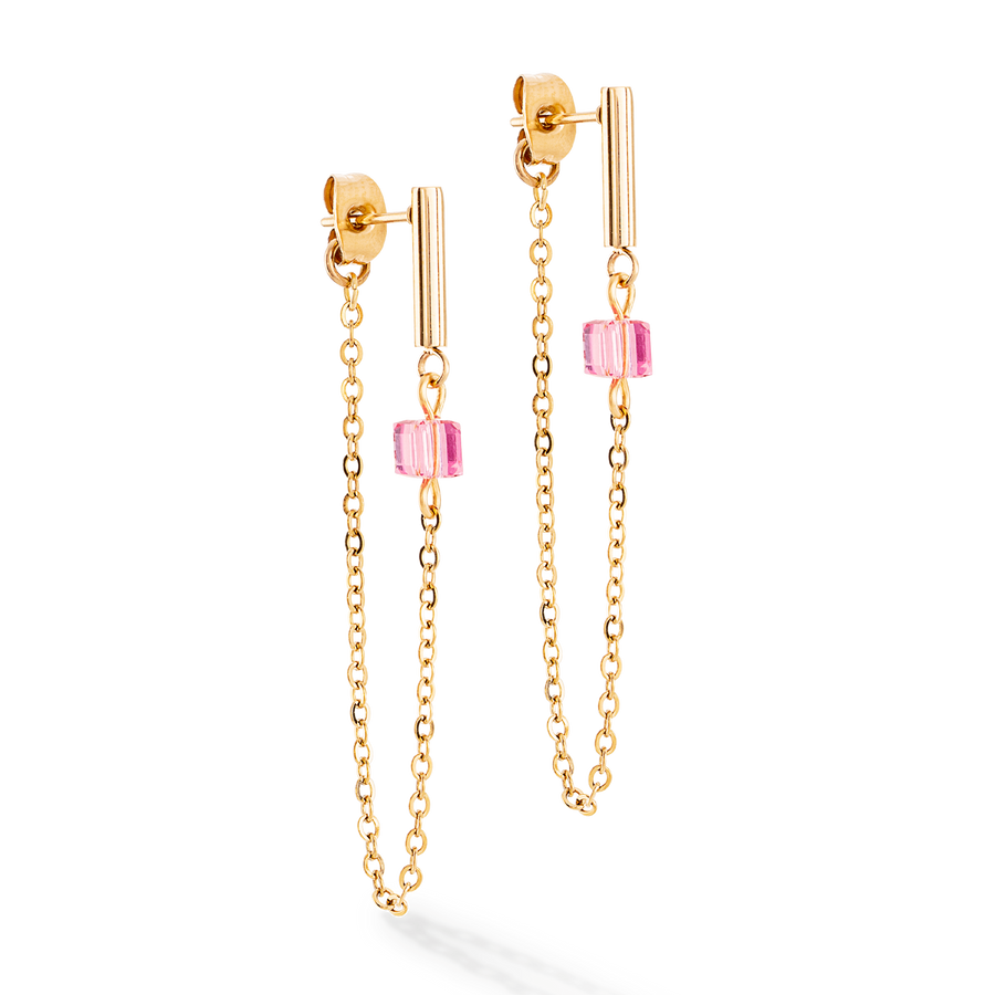 Orecchini Mini Cubes e Chain oro-rosa