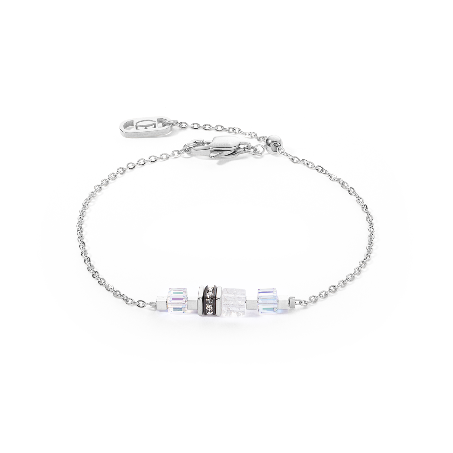 Bracciale Mini Cubes e Chain argento-bianco