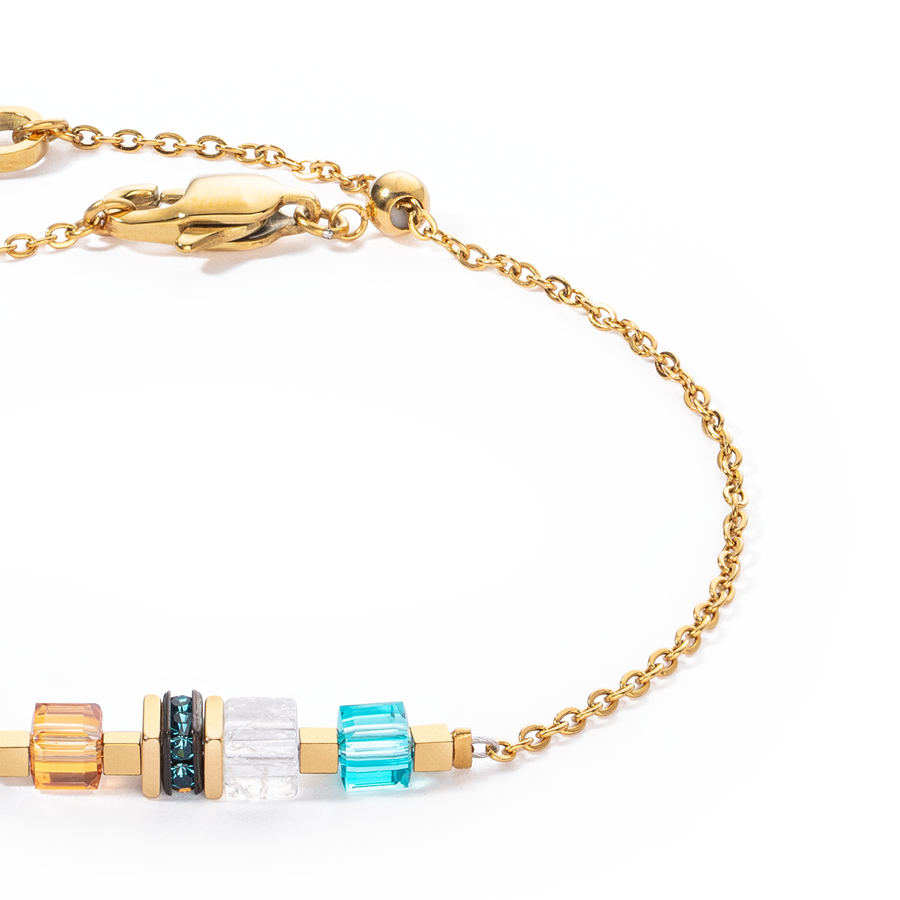 Bracciale Mini Cubes e Chain oro-multicolore