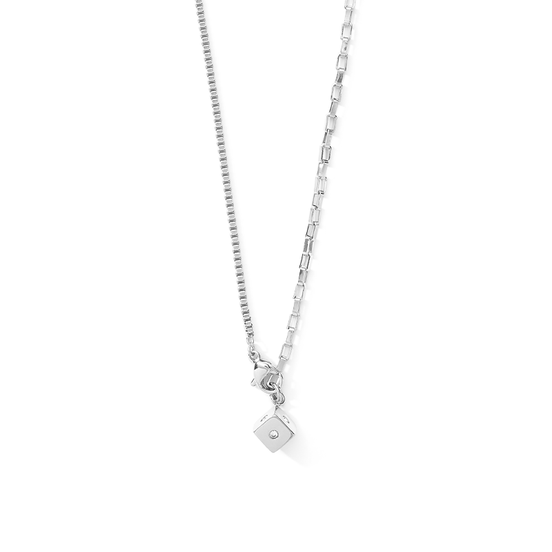 Collana Y-Chain o bracciale a 3 file Cube Crystal Dot in acciaio inossidabile argento
