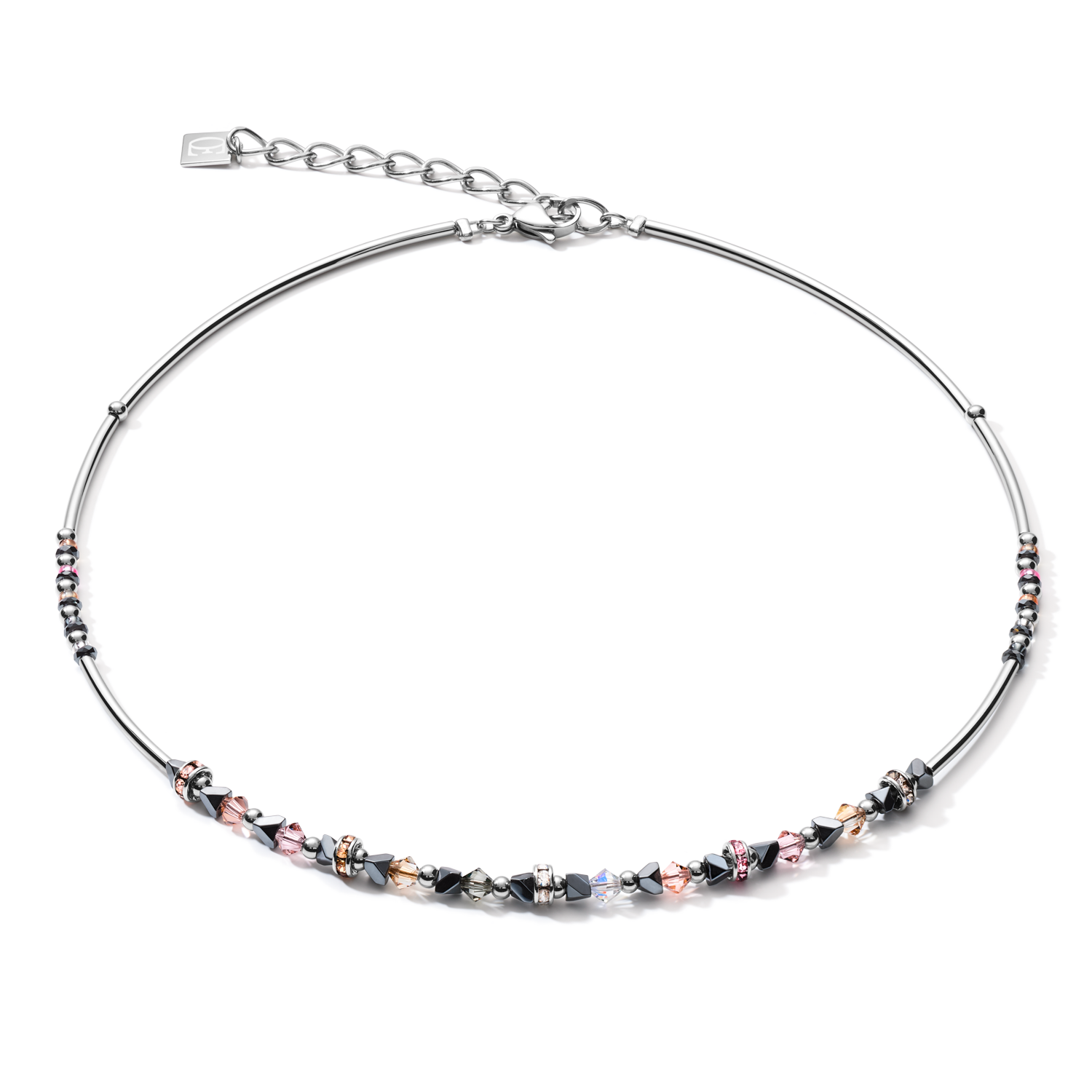 Collana Fine & Edgy Ematite & Cristalli & Acciaio inossidabile rosa-pesca