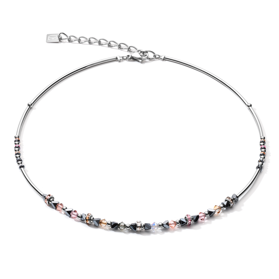 Collana Fine & Edgy Ematite & Cristalli & Acciaio inossidabile rosa-pesca