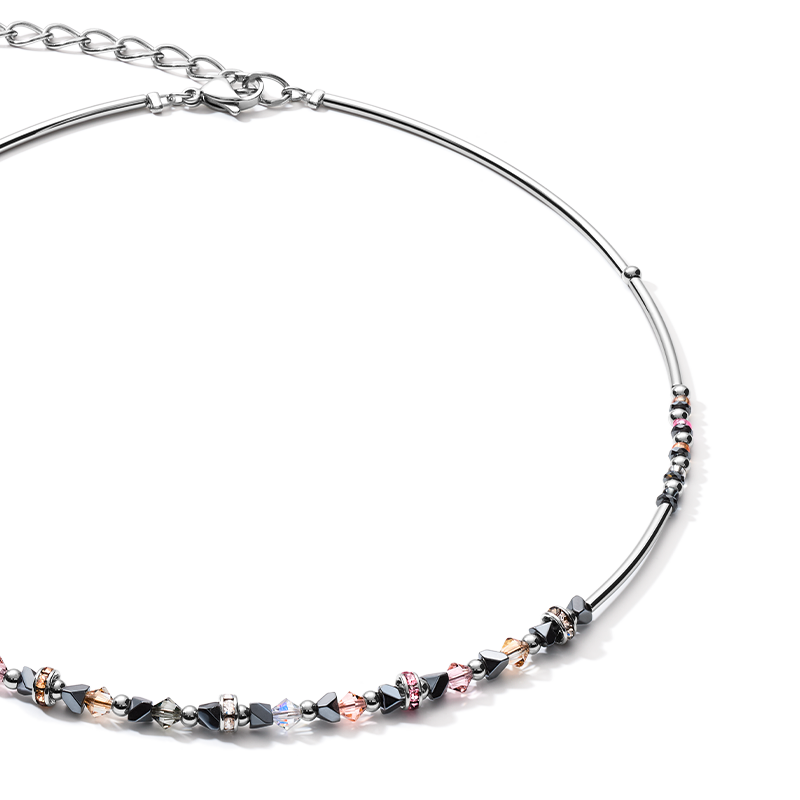 Collana Fine & Edgy Ematite & Cristalli & Acciaio inossidabile rosa-pesca