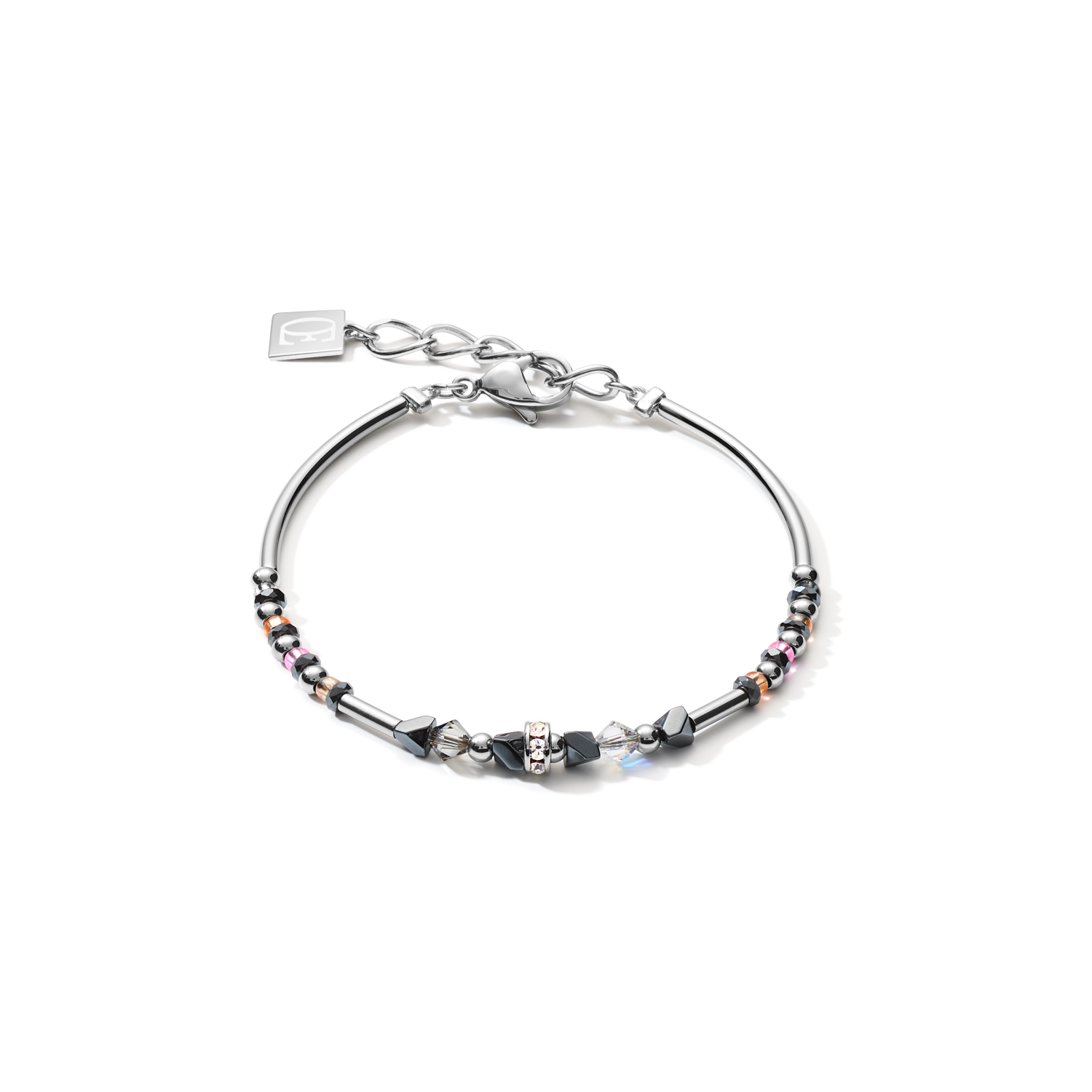 Bracciale Fine & Edgy Ematite & Cristalli & Acciaio inossidabile rosa-pesca