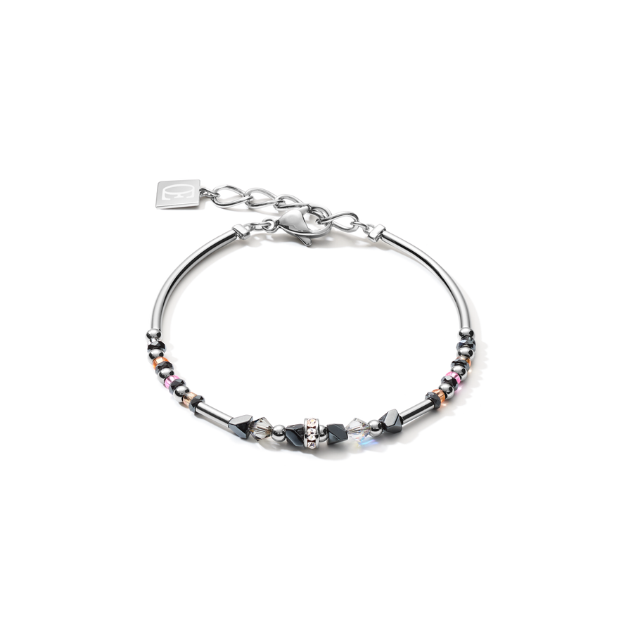 Bracciale Fine & Edgy Ematite & Cristalli & Acciaio inossidabile rosa-pesca