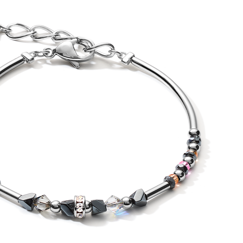 Bracciale Fine & Edgy Ematite & Cristalli & Acciaio inossidabile rosa-pesca