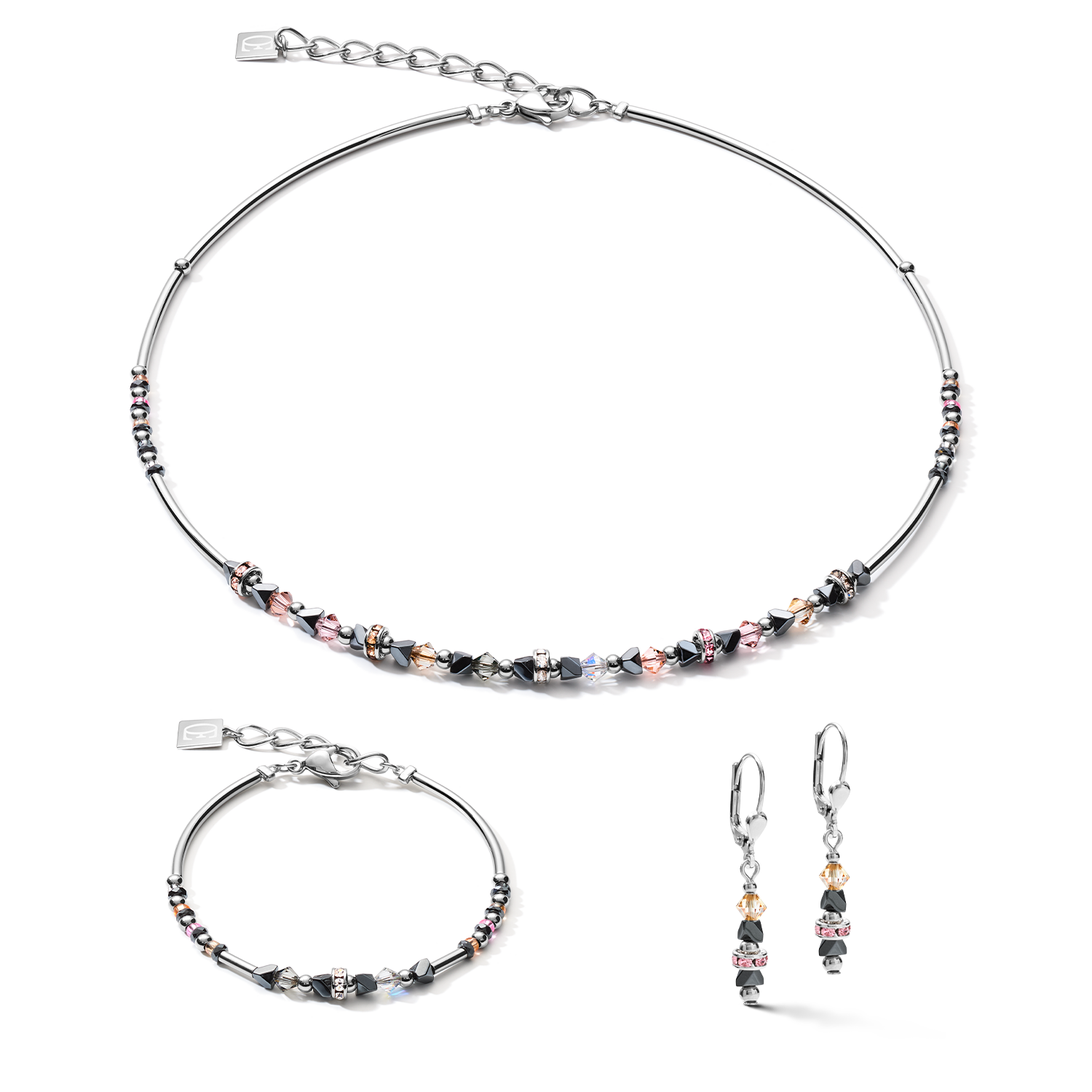 Bracciale Fine & Edgy Ematite & Cristalli & Acciaio inossidabile rosa-pesca