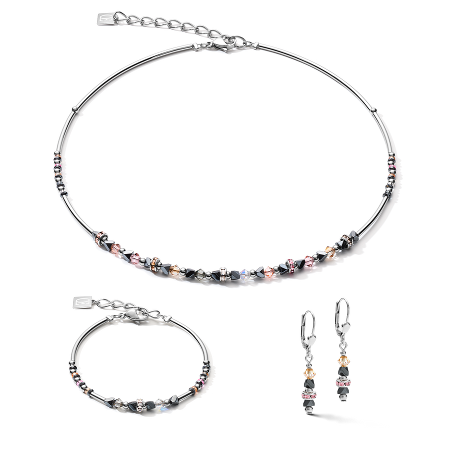 Bracciale Fine & Edgy Ematite & Cristalli & Acciaio inossidabile rosa-pesca
