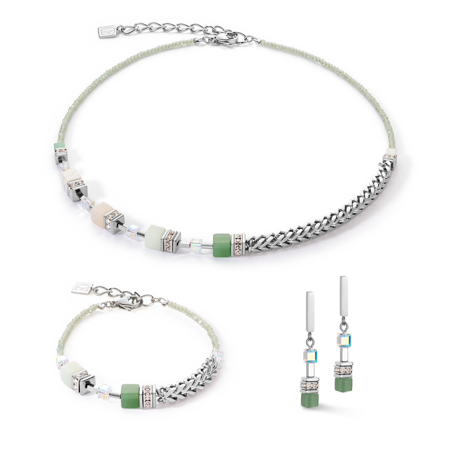 Orecchini GeoCUBE® Precious Fusion Chunky Chain verde chiaro