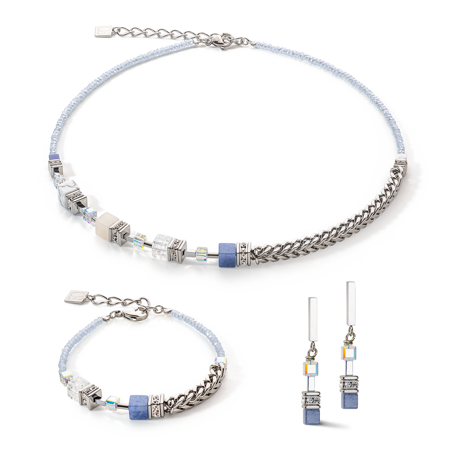 Bracciale GeoCUBE® Precious Fusion Chunky Chain blu chiaro
