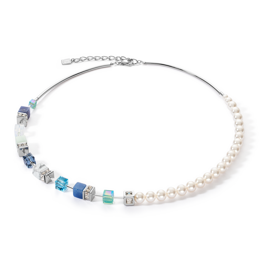 Collana GeoCUBE® Precious Fusion Pearls aqua blu