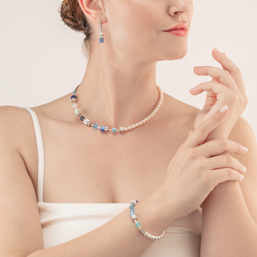 Collana GeoCUBE® Precious Fusion Pearls aqua blu