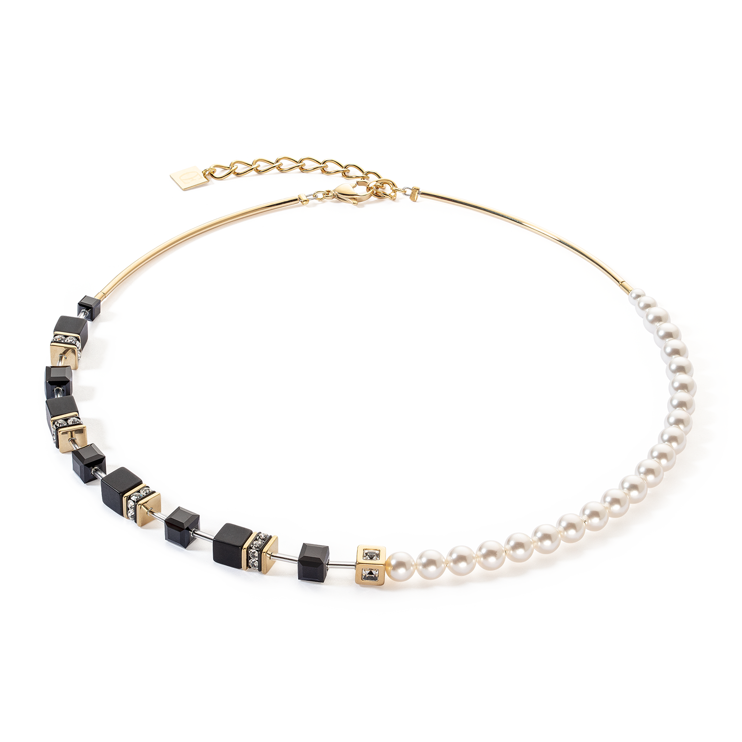 Collana GeoCUBE® Precious Fusion Pearls nero-oro