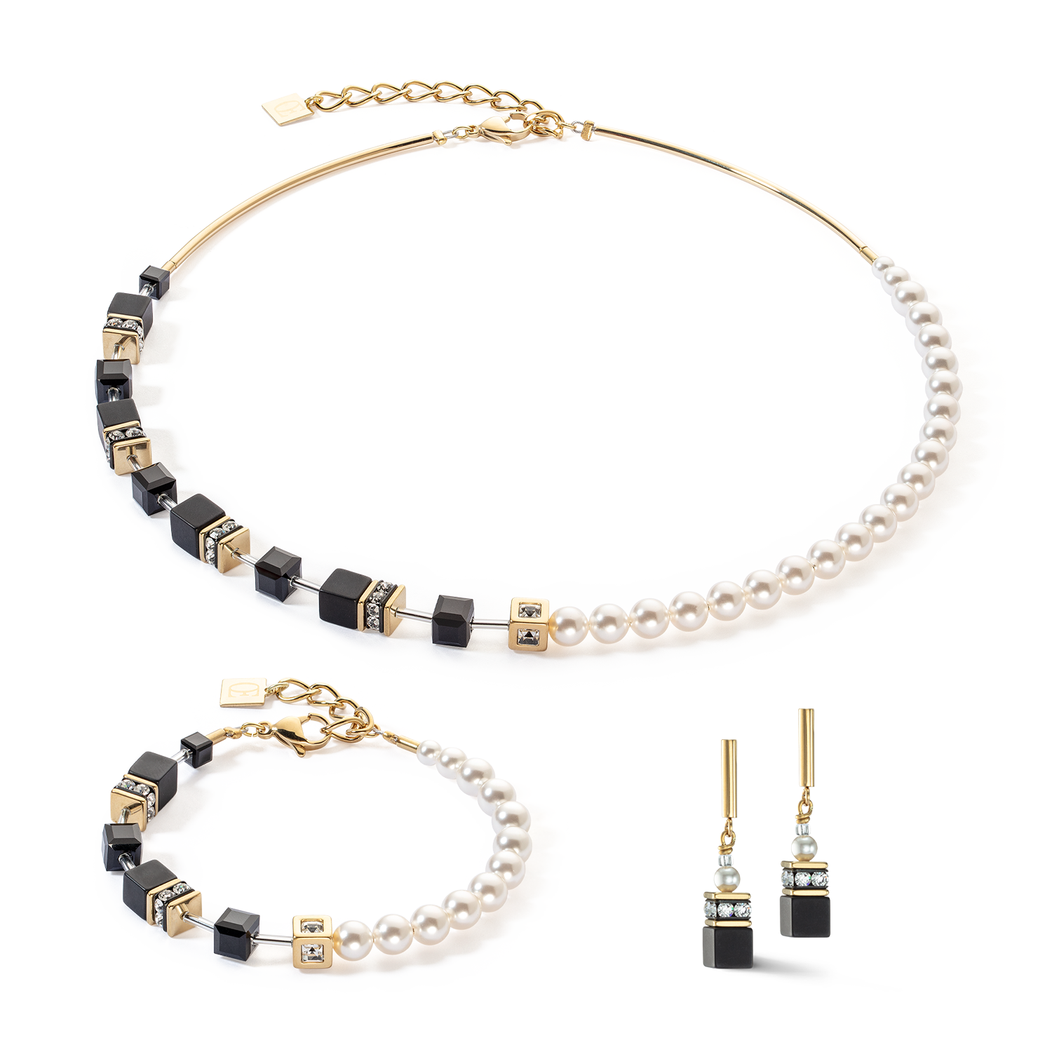 Collana GeoCUBE® Precious Fusion Pearls nero-oro