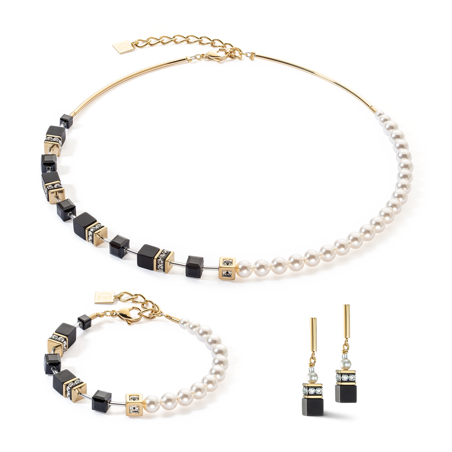 Collana GeoCUBE® Precious Fusion Pearls nero-oro