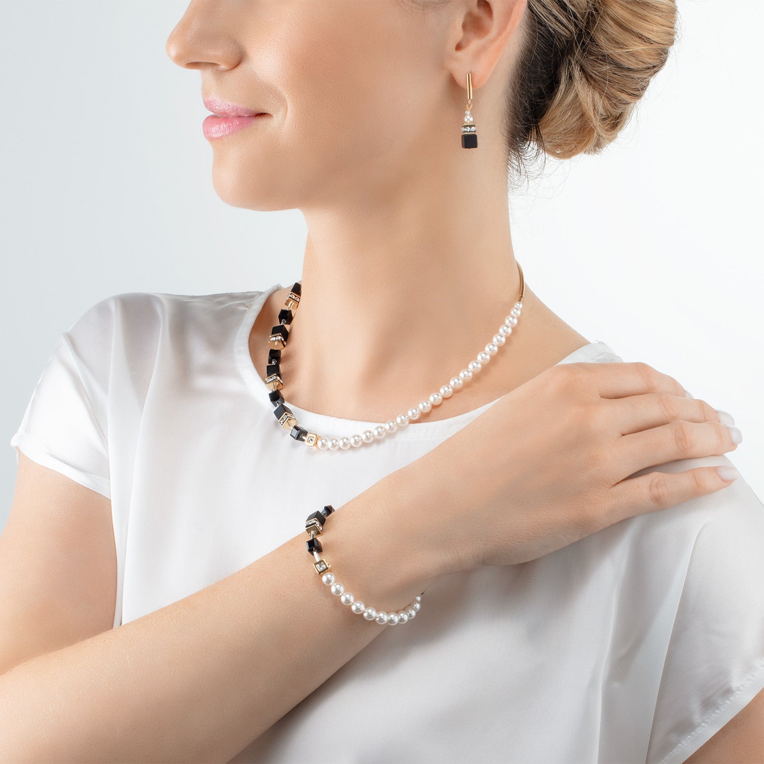 Collana GeoCUBE® Precious Fusion Pearls nero-oro