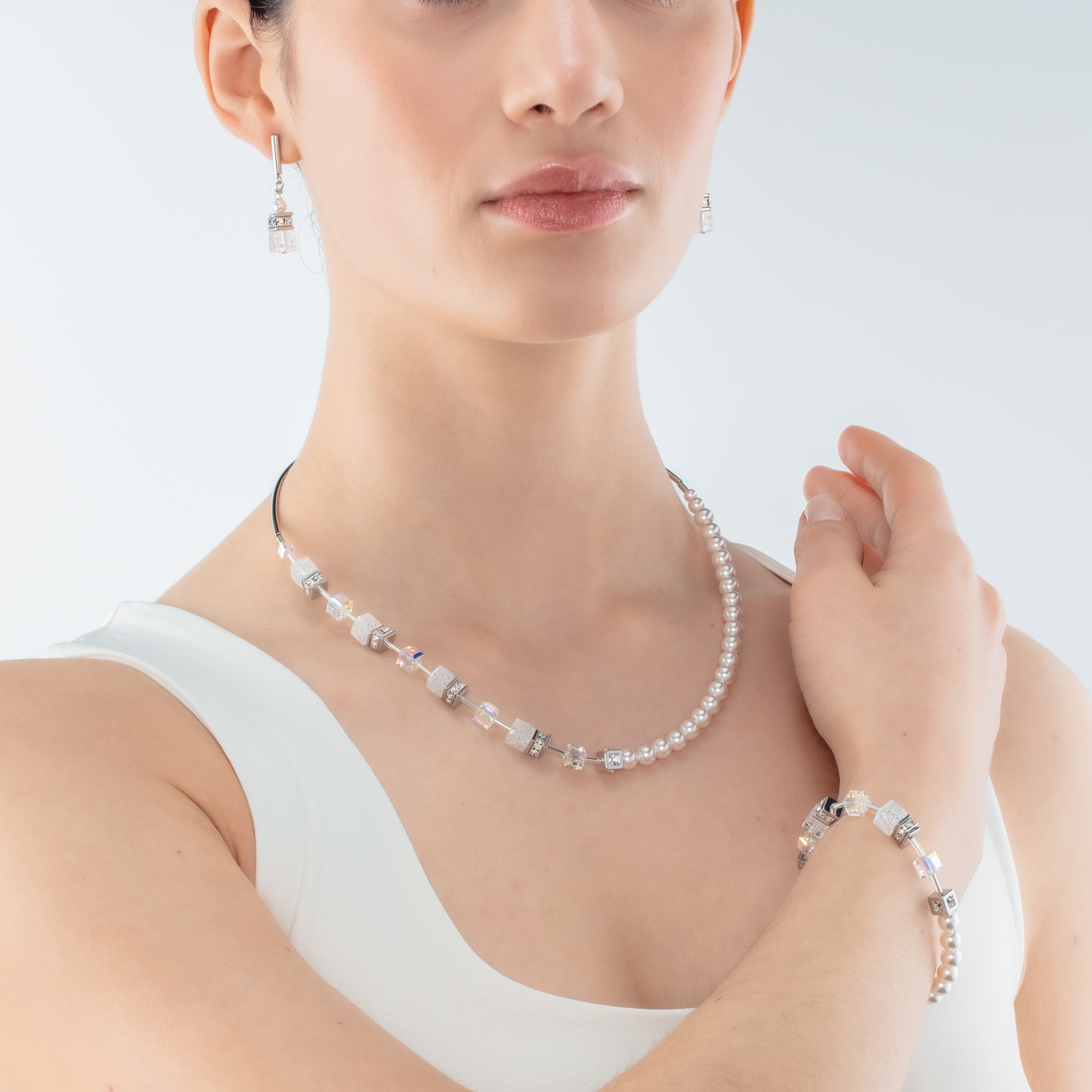 Collana GeoCUBE® Precious Fusion Pearls bianca