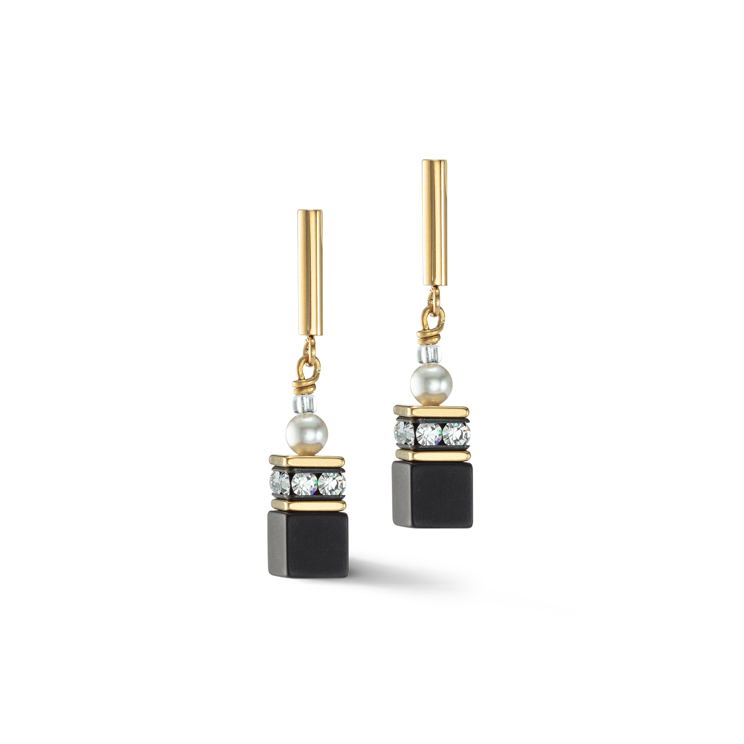 Orecchini GeoCUBE® Precious Fusion Pearls nero-oro