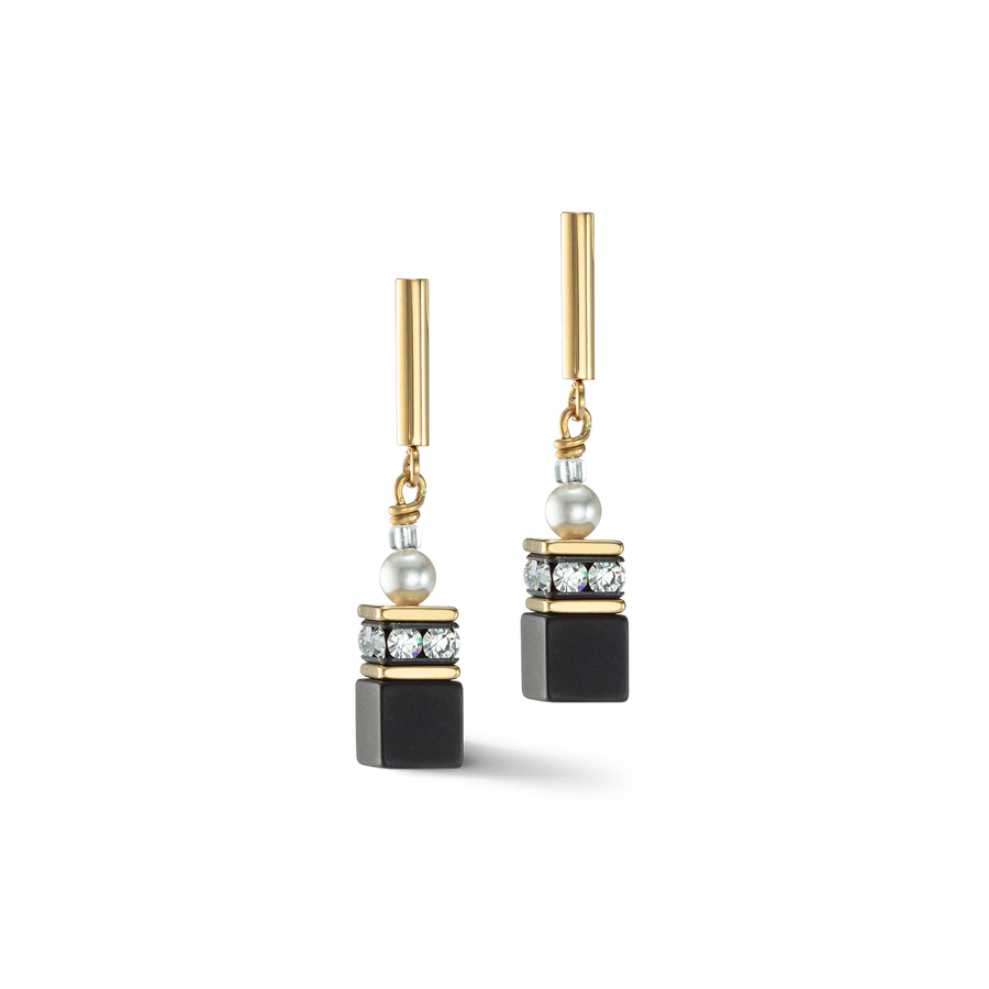 Orecchini GeoCUBE® Precious Fusion Pearls nero-oro