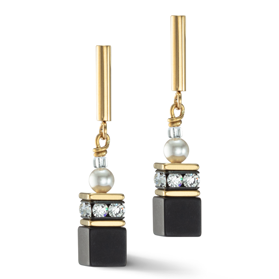 Orecchini GeoCUBE® Precious Fusion Pearls nero-oro