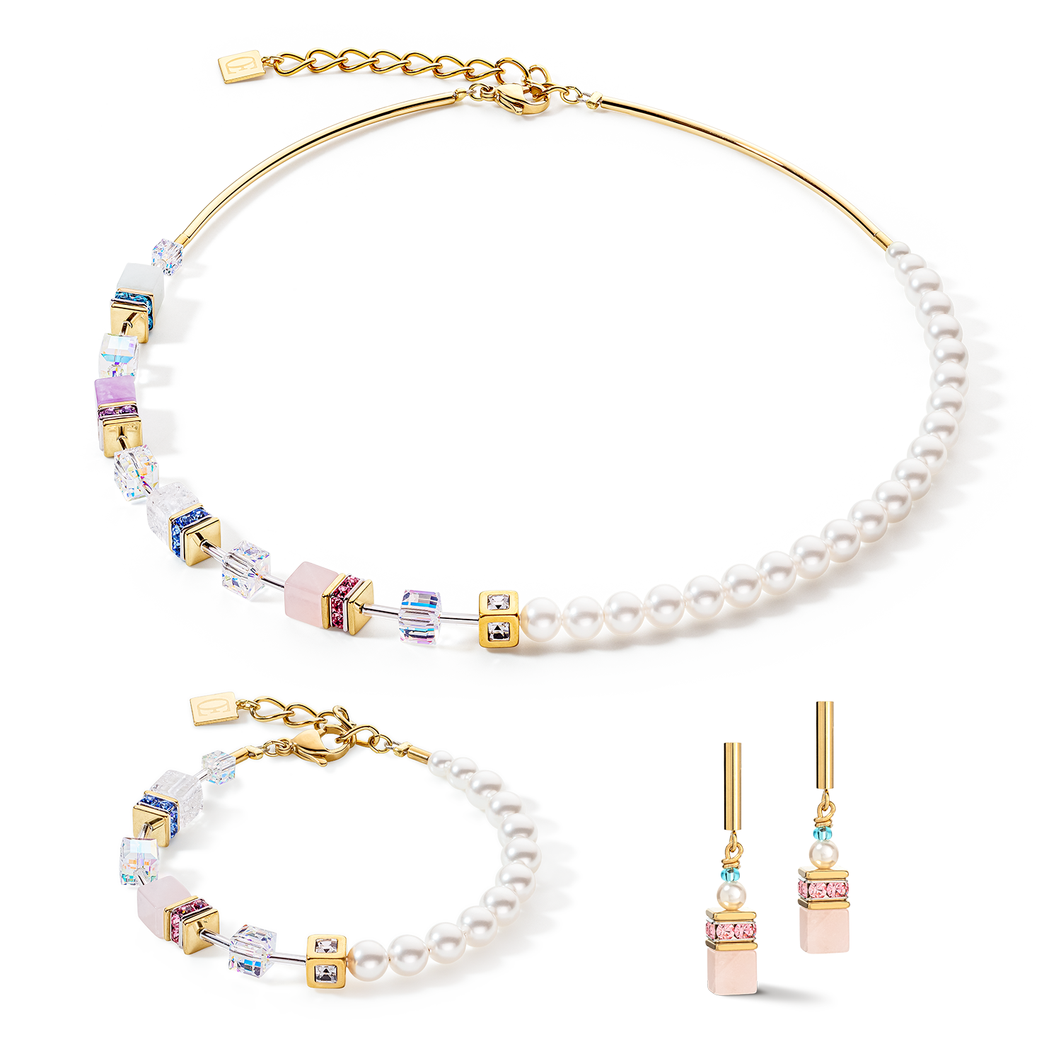 Orecchini GeoCUBE® Precious Fusion Pearls multicolor pastello
