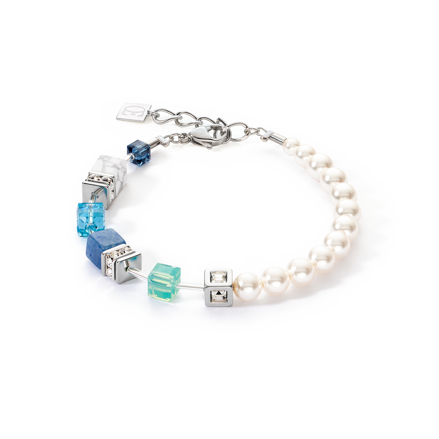 Bracciale GeoCUBE® Precious Fusion Pearls aqua blu