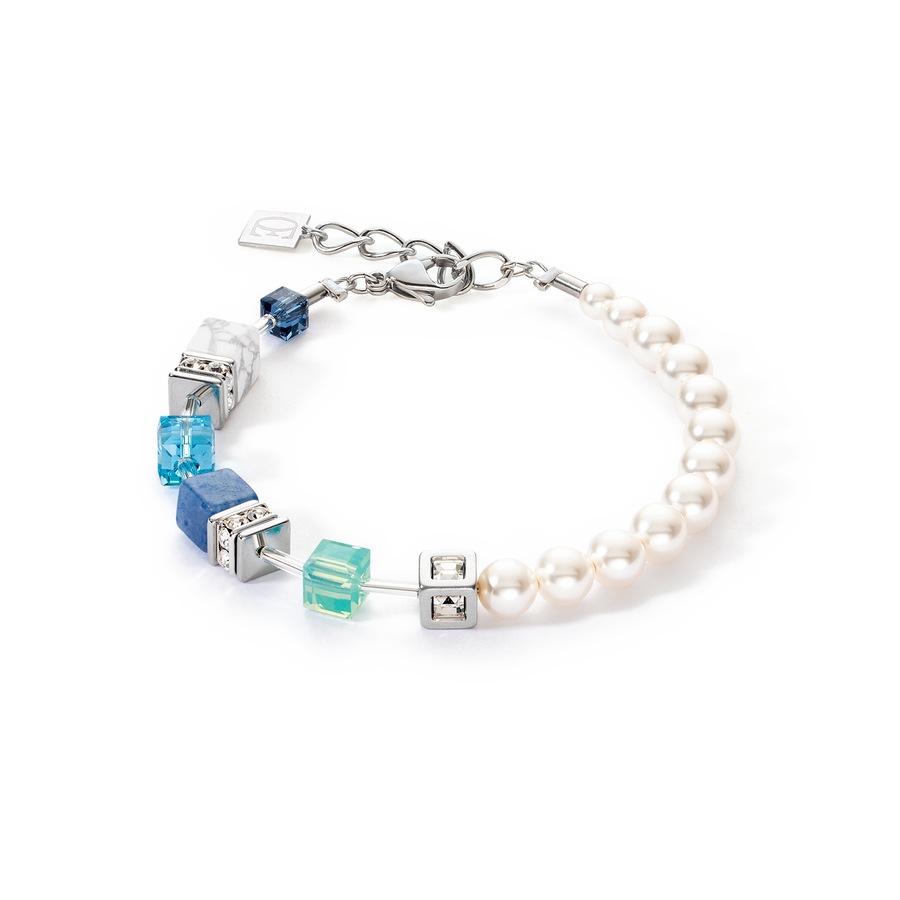 Bracciale GeoCUBE® Precious Fusion Pearls aqua blu