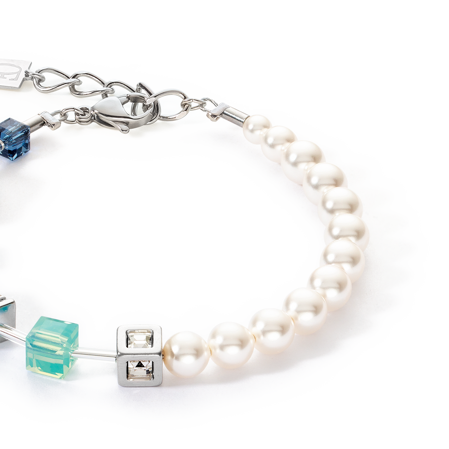 Bracciale GeoCUBE® Precious Fusion Pearls aqua blu