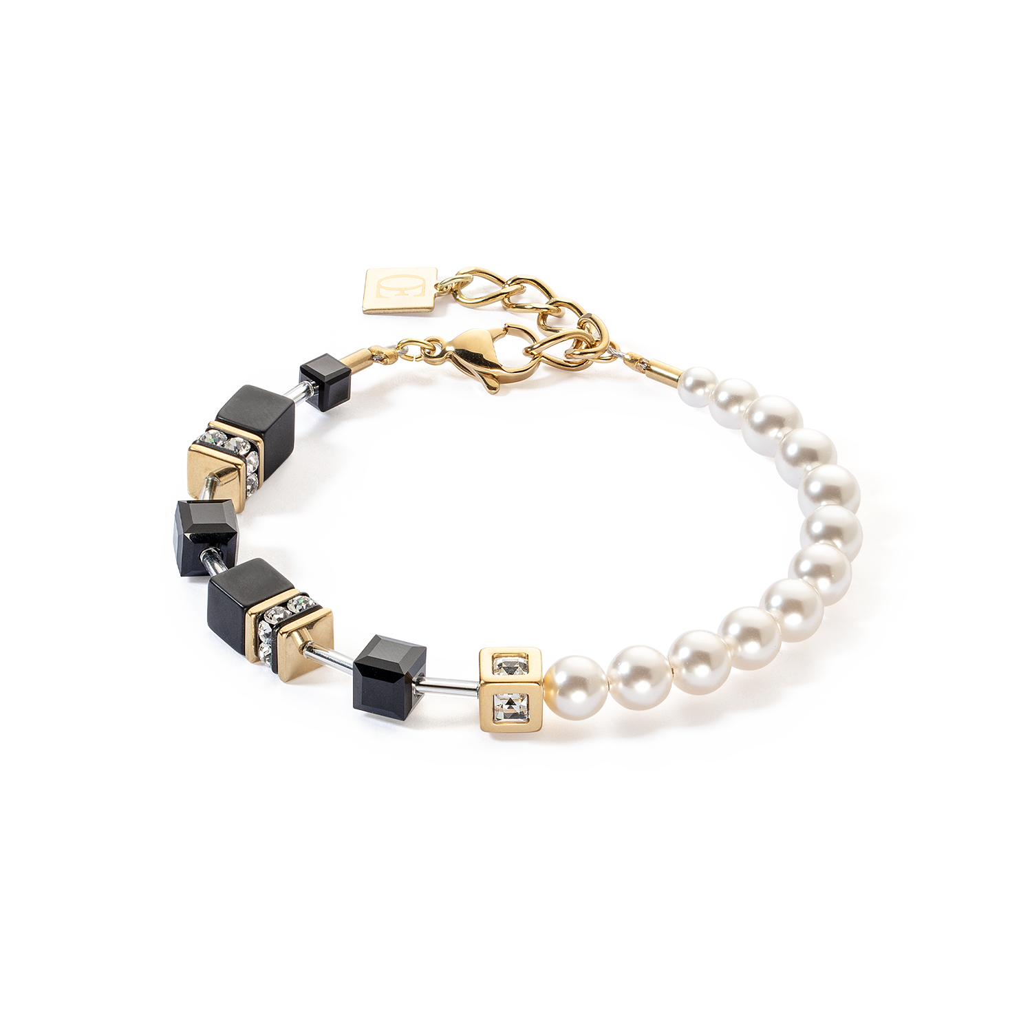 Bracciale GeoCUBE® Precious Fusion Pearls nero-oro